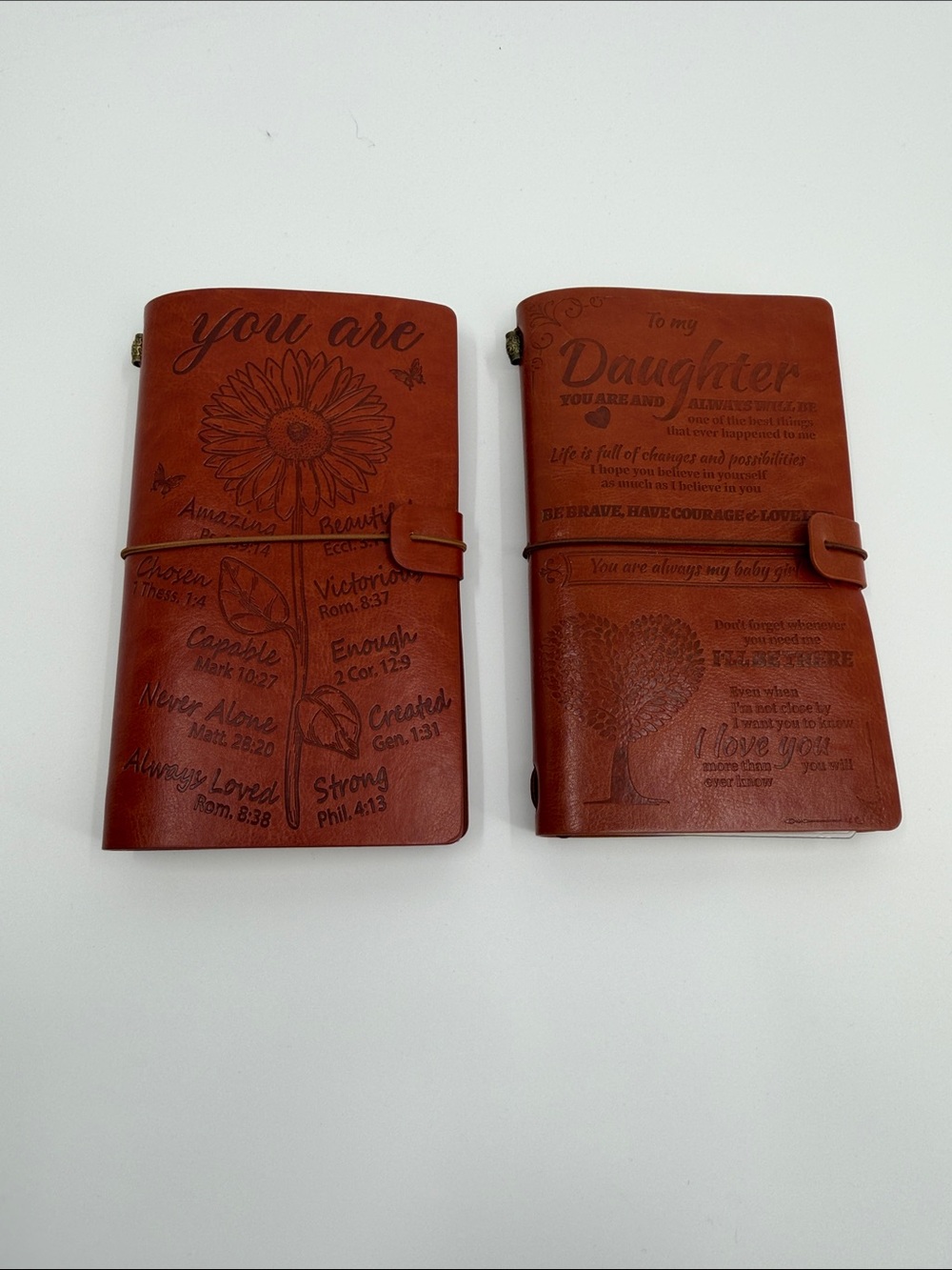 2 Leather Journal Notebook - Brown Vegan Cover with Floral Embossing